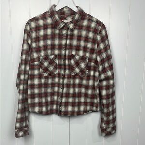 BDG Womens Flannel Shirt Xl/TG Red/Black/Gray Plaid Button Up Pockets Cropped
